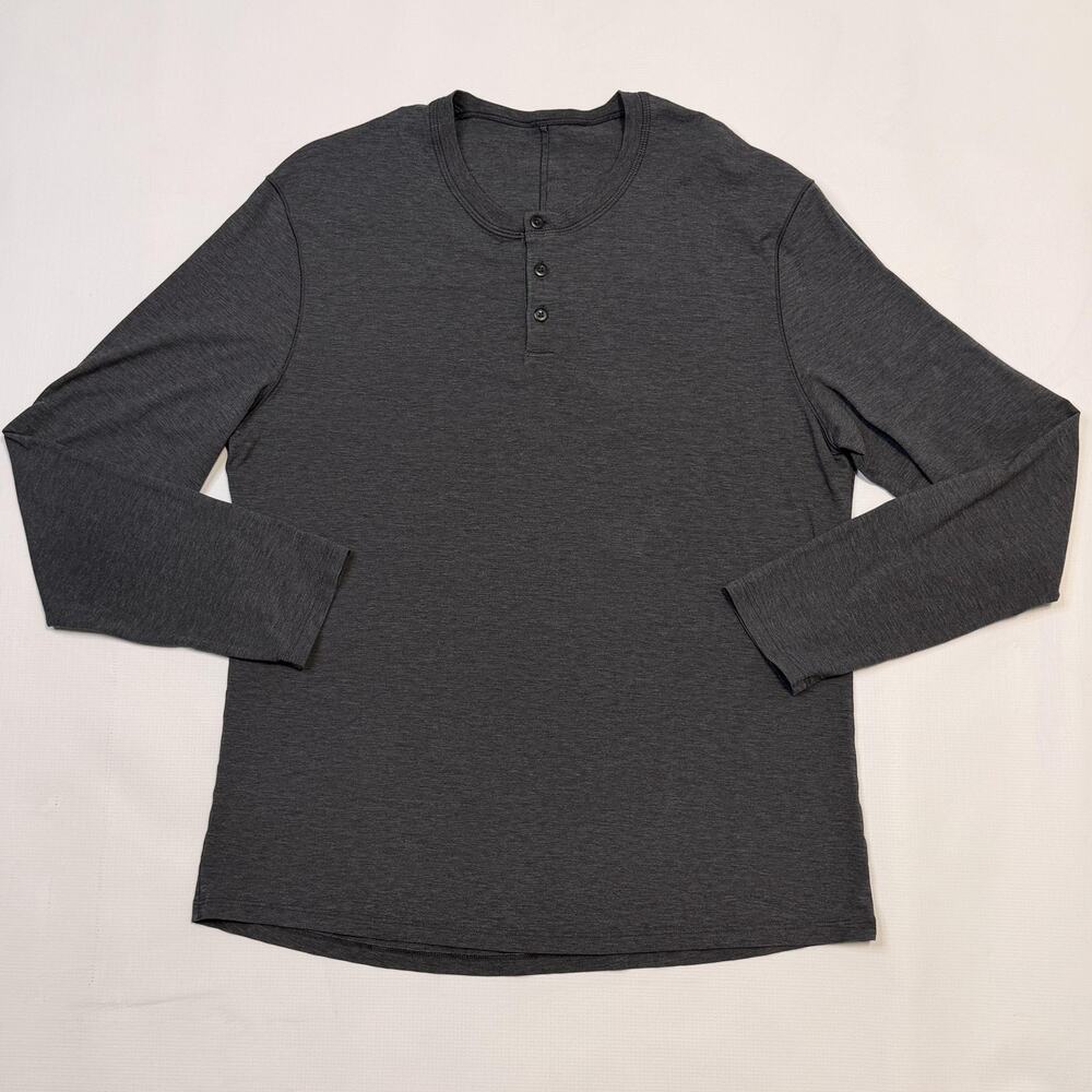 Lululemon Shirt Mens Large Gray Long Sleeve Henley Casual Button